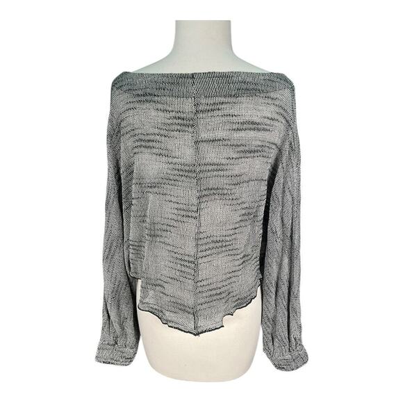 Free People Black & White Boat Neck Tight Knit Long Sleeve Cropped Sweater Small - Picture 2 of 12